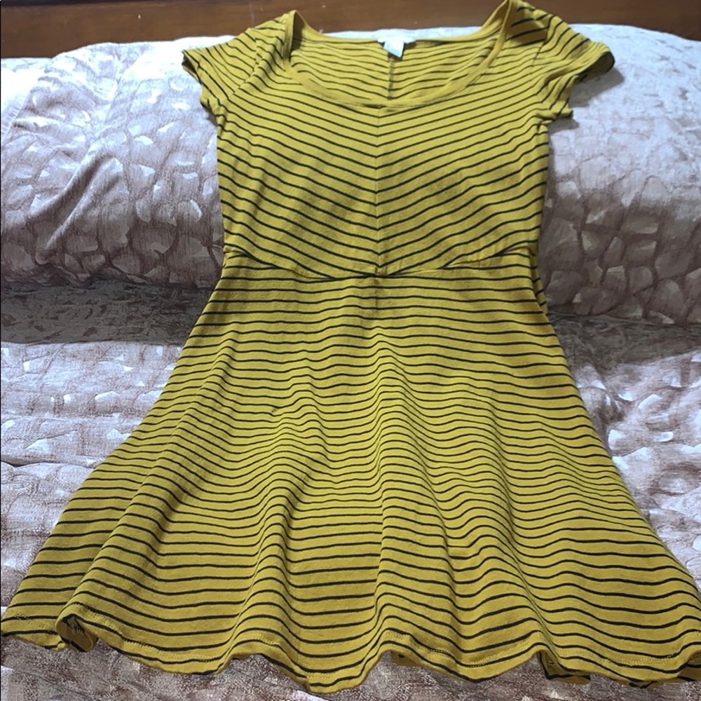 Mustard and black and stripe dress